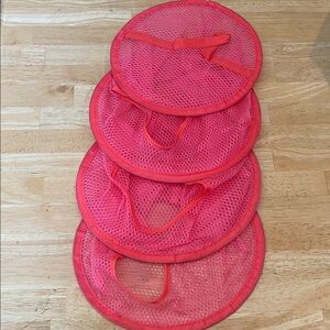 Colourful Hanging Wired Red Mesh Storage Bag with Three Compartments